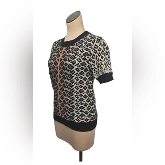 Anthropologie Elinore Short Sleeve Animal Print Wool Blend Sweater Size Small - Picture 7 of 13